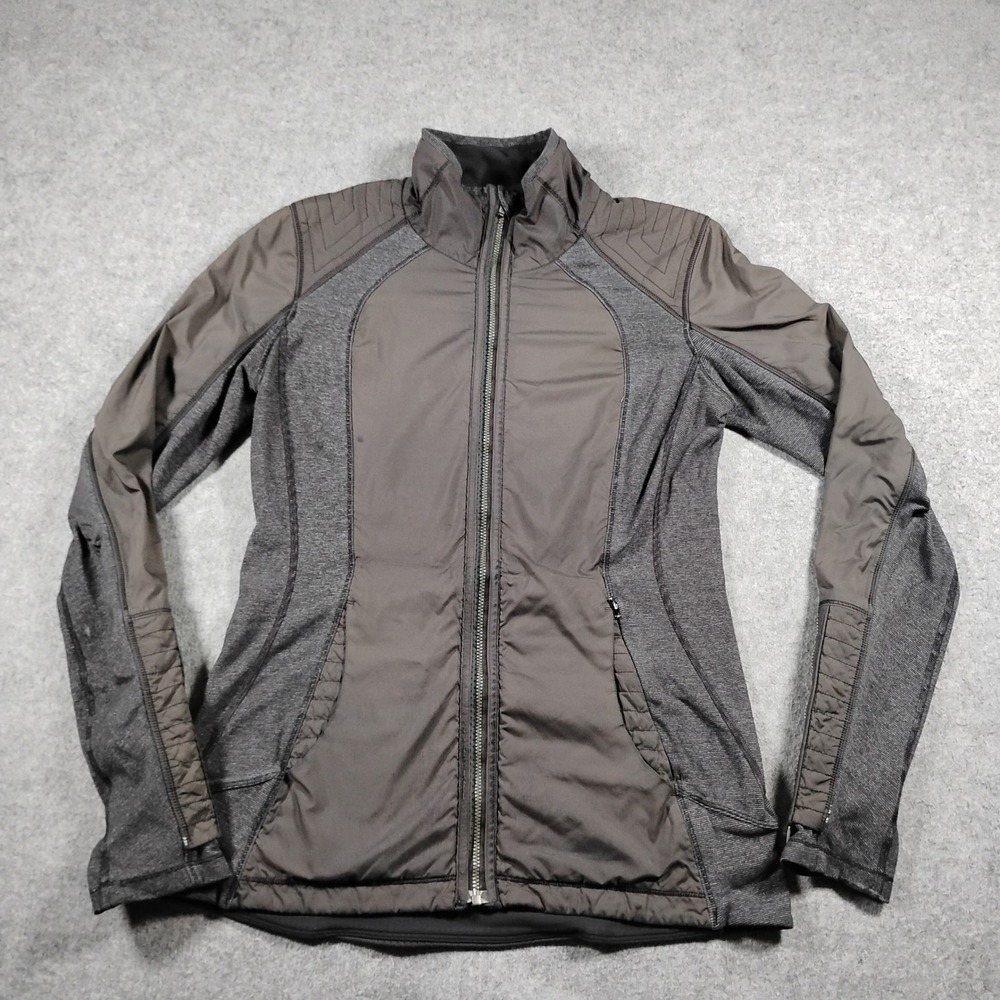 Lululemon Full Zip Jacket Gray Hybrid Quilted Moto Thumbholes 6